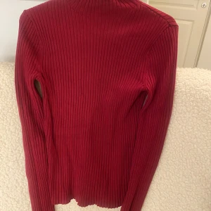 Röd ribbad polotröja - Snygg röd ribbad polotröja med långa ärmar. Perfekt för kyligare dagar och ger en stilren look. Passar bra till både jeans och kjol.