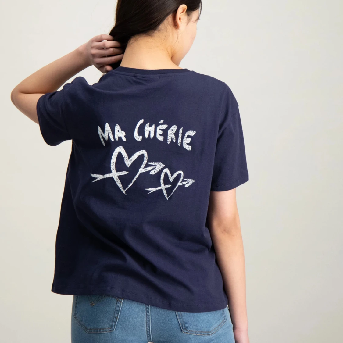 Mörkblå t-shirt med tryck - 1