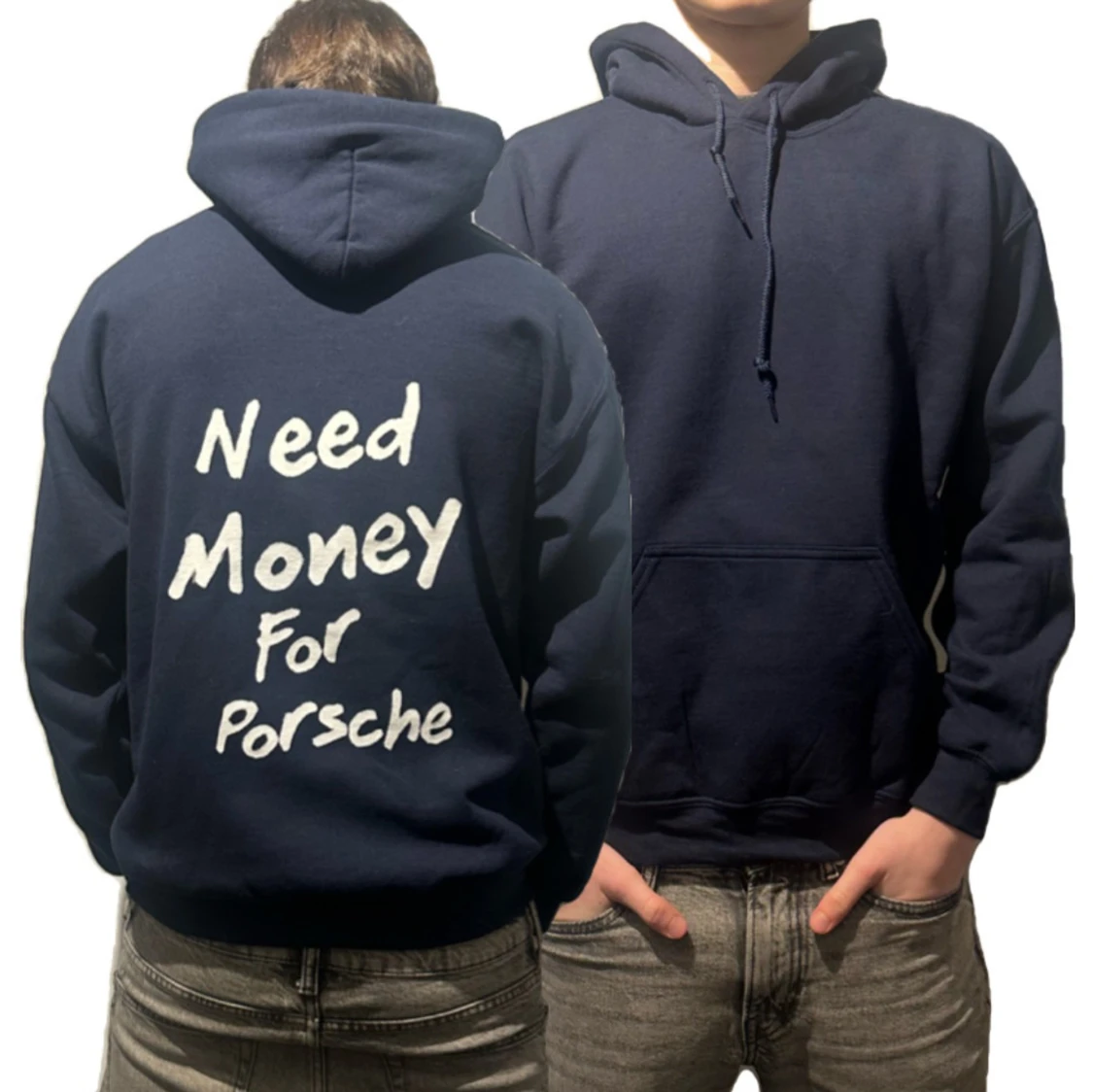 Mörkblå hoodie med text
