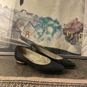 Svarta ballerinaskor med gulddetalj - Svarta ballerinaskor med en gulddetalj på klacken, storlek 39
