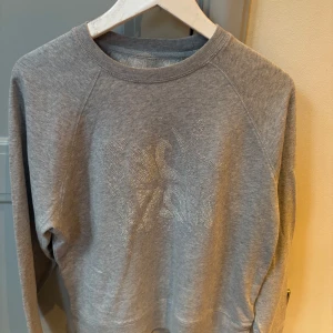Grå tröja från Zadig & Voltaire - Säljer en stilren grå tröja från Zadig & Voltaire med glittrig text på framsidan. Tröjan har långa ärmar och en rund halsringning. Perfekt för en avslappnad men ändå trendig look.