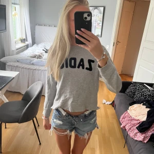 Grå tröja från Zadig & Voltaire -  Säljer en snygg grå tröja från Zadig & Voltaire. Den har en cool, avslappnad stil med texten 'ZADIG' i mörkblått på framsidan. Den är långärmad och har en normal passform. Perfekt 