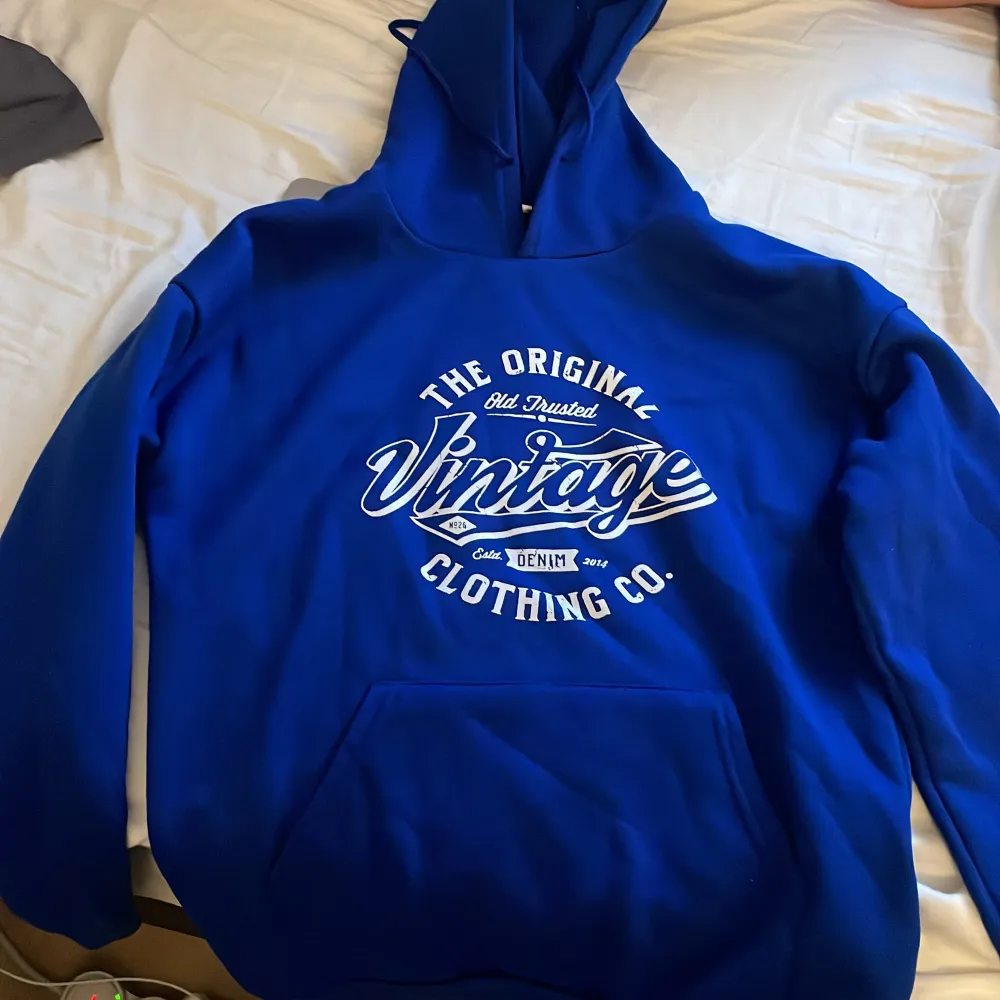 Mjuk blå hoodie. Säljer då det inte är min stil. Den är i storlek XS men skulle säga att den passar S också.. Hoodies.