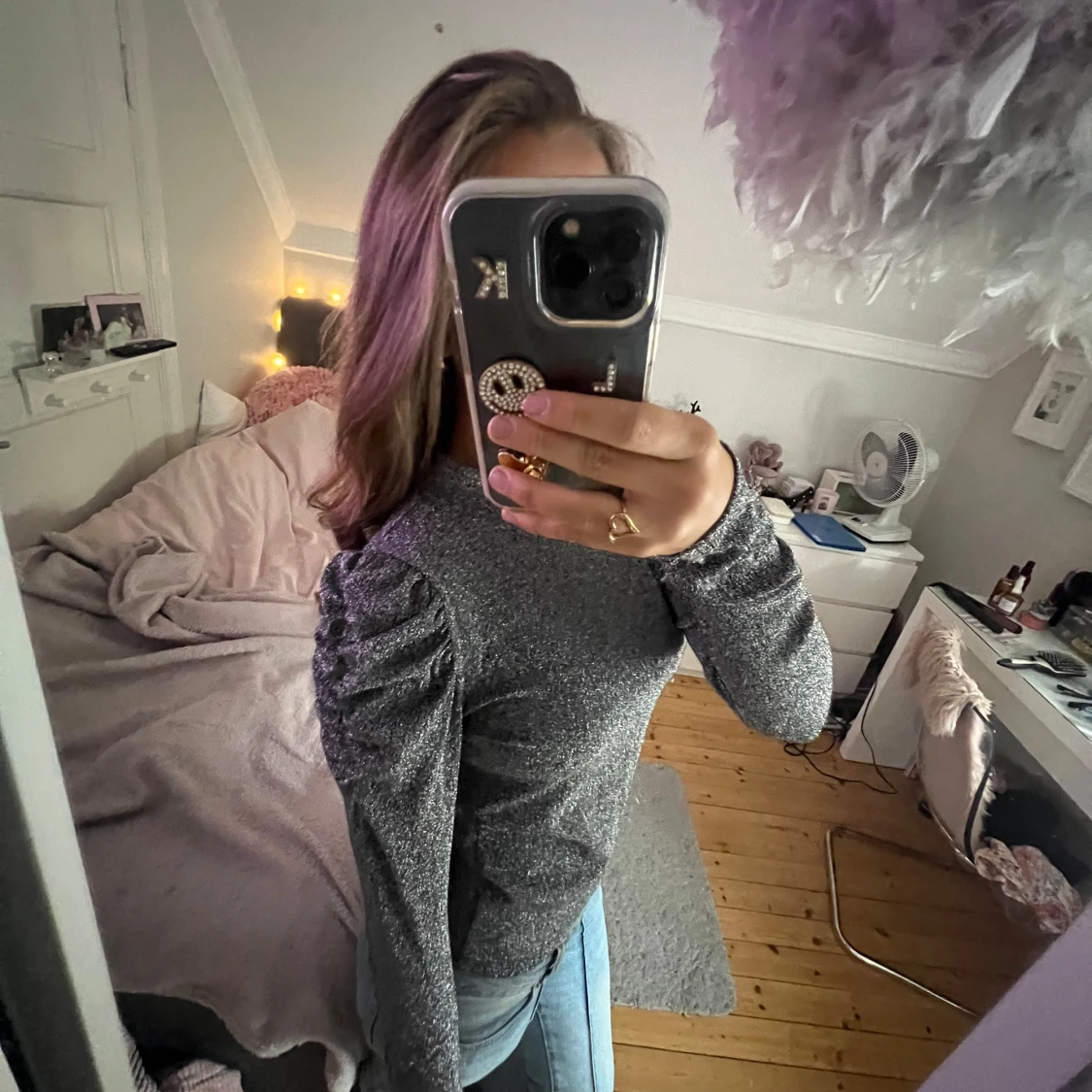 långärmad glittrig tröja med puffärm - 90