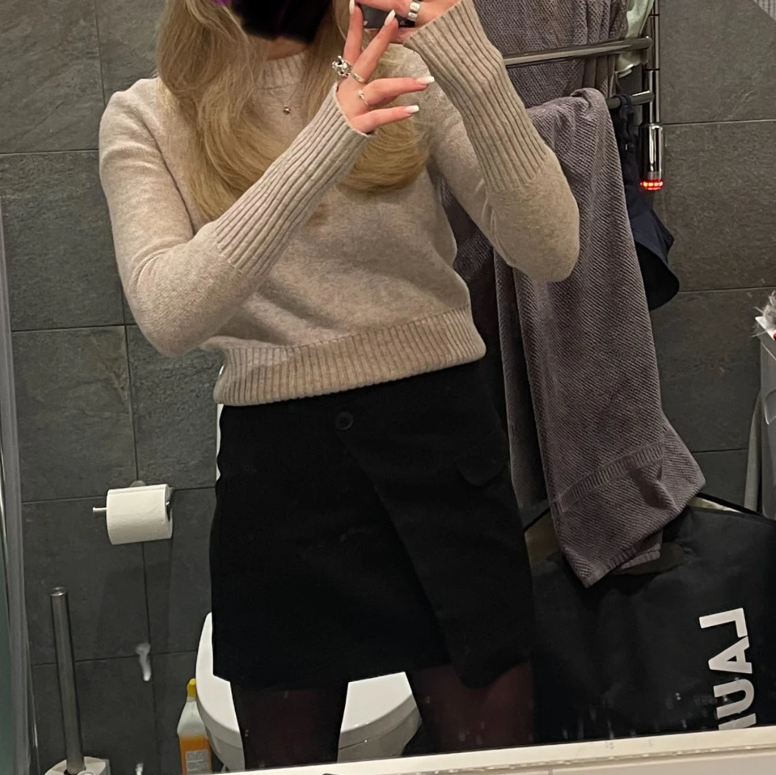 Beige stickad tröja - 90