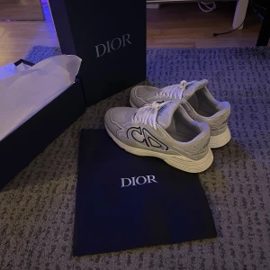 Grå sneakers från Dior - Snygga grå sneakers från Dior med en stilren design och märkets logotyp på sidan. Skorna har en bekväm sula och klassisk snörning. Perfekta för en trendig look.