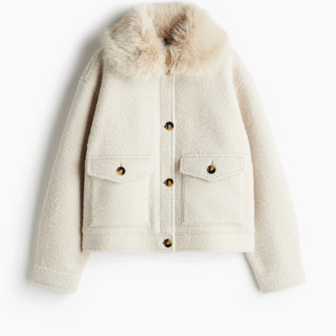 Beige jacka med fuskpäls - 2