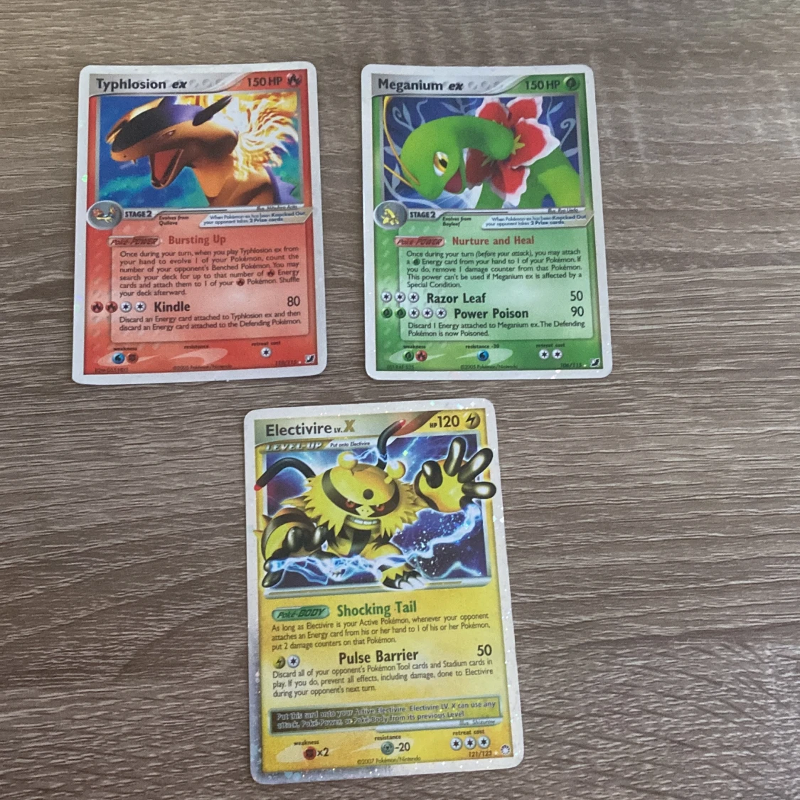 Pokémon Kort: Typhlosion ex, Meganium ex, Electivire lv. X