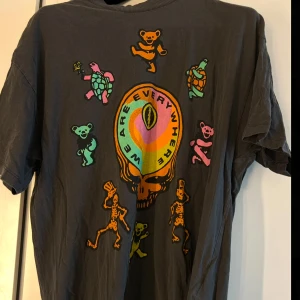 Grå t-shirt med färgglatt tryck - Cool grå t-shirt med ett färgglatt och unikt tryck på baksidan. Trycket har olika figurer och texten 'We Are Everywhere'. 