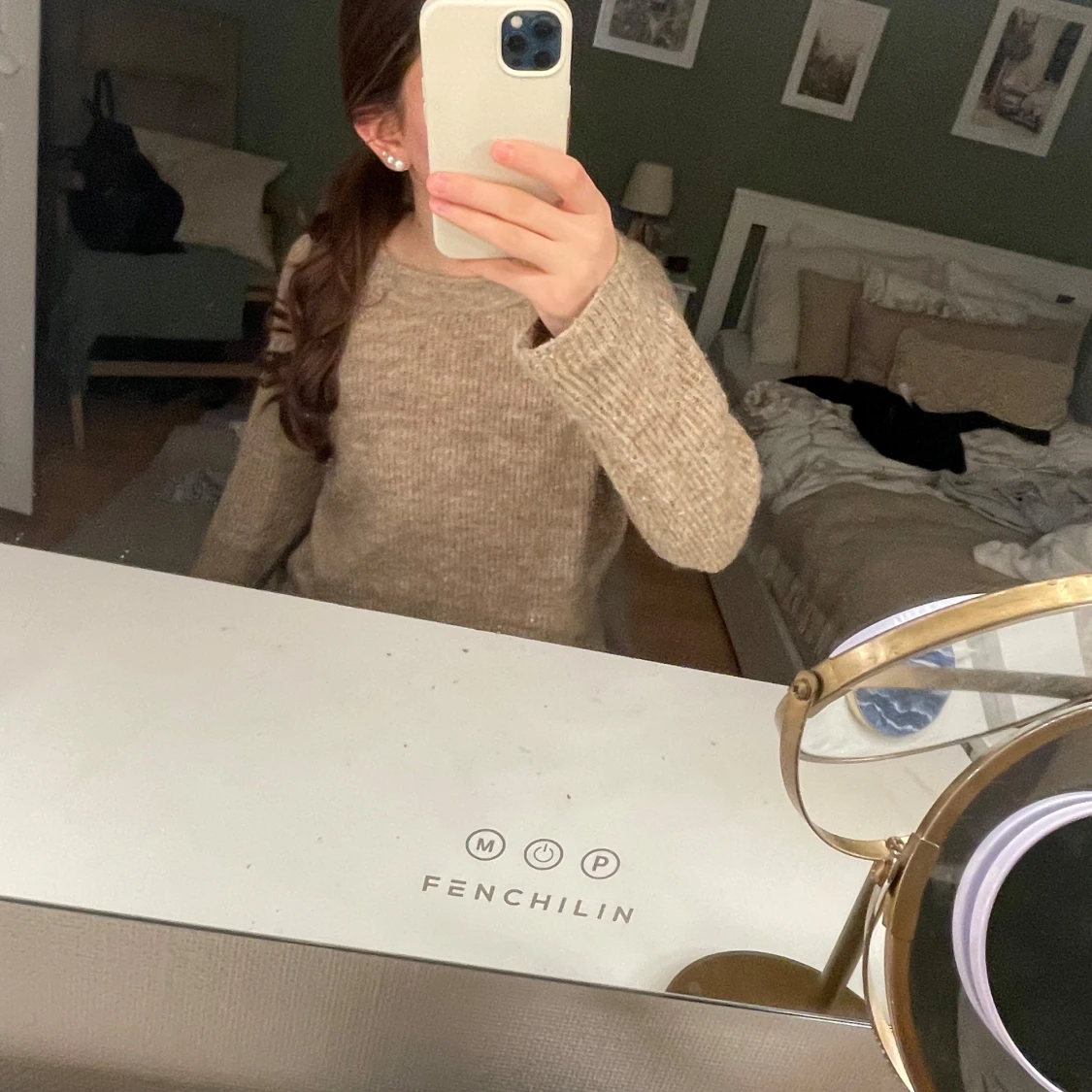 Beige stickad tröja - 90