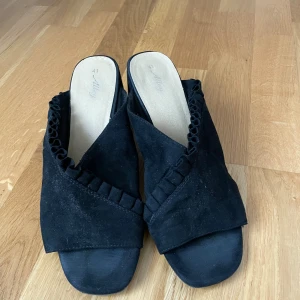 Svarta sandaletter - Svarta sandaletter i mocka med fransar inköpta på skopunkten. 