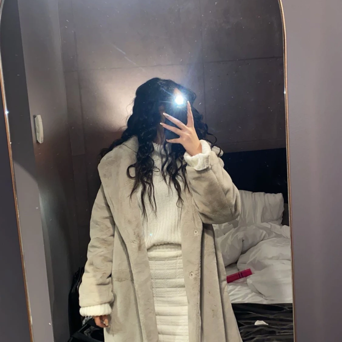 Beige pälsjacka - 90