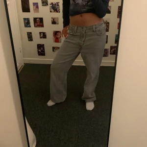 Gråa baggy jeans - Ett par gråa baggy jeans från levi’s som jag säljer pga att jag inte tycker om baggy jeans så mkt. Längd: 93, modellen är 154. Köpta för 1100 typ? Pris går att diskutera🩷Skriv vid fler frågor!🩷