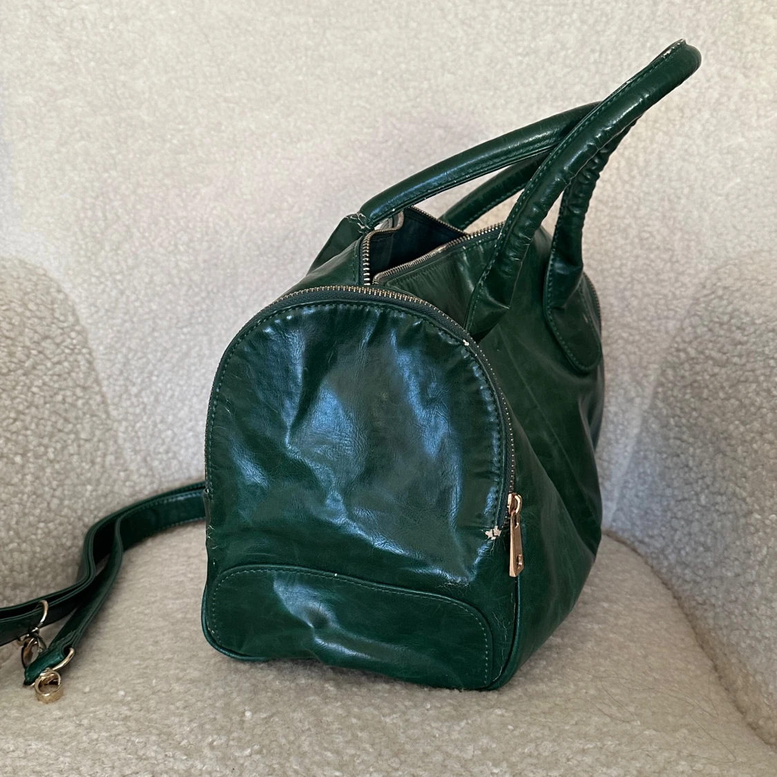 Grön vintage läderhandväska - 90