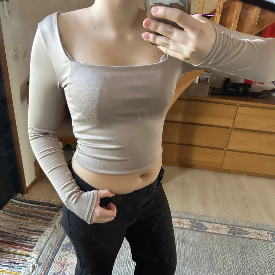 Beige långärmad topp - 2