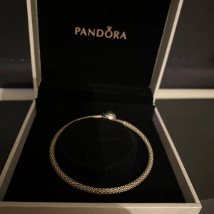 Pandora Armband  - Säljer ett elegant silverarmband från Pandora som är nästan helt oanvänt. Armbandet har en fin, flätad design och en rund låsdetalj med Pandora-loggan. Omrkretsen är ca 20 cm. Perfekt för både vardag och fest! ✨