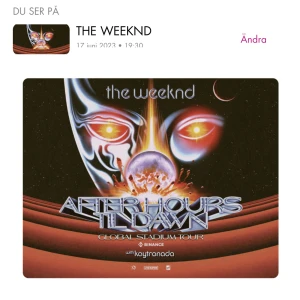 THE WEEKND BILJETT - Säljer en biljett till The Weeknd konserten till 17 Juni. Platserna är på B330 rad 6