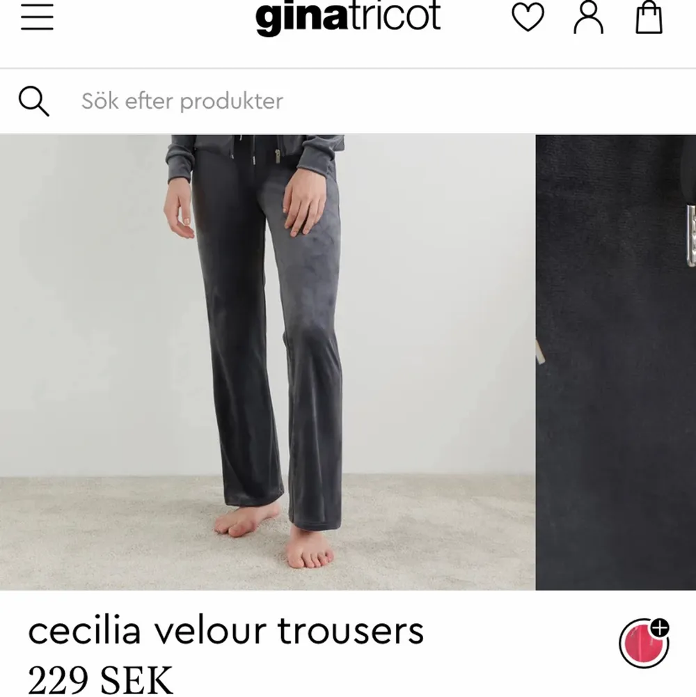 Säljer cecilia velour byxor som är ifrån Gina, de passar inte mig för de är för korta för mig, jag är 165. Ett av snörena är lite sönder men det är inte som syns om man knyter de. Kan ändras frakta o köparen står för frakte. Original priset är 229 kr . Jeans & Byxor.