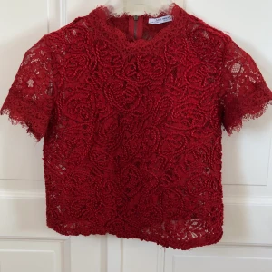 Topp Zara - Super snygg röd topp med fina distanser i storlek S från Zara. Knappt använd och säljer då den inte passar längre. 