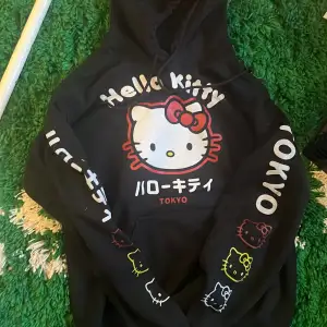Äkta Sanrio hoodie( ej kopia) med Hello Kitty tryxck. Behandskad bra skick hoodie köpt på Beyond retro i Malmö! ! Se bild 2, )Normal passform Baksidan helt svart:) 