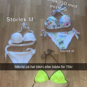 Bikini  - Bikini den blommiga är helt ny i storlek M i trosor och 75D i top 50kr , den vita är använda Max 2 gånger så den är i fint skick storlek M 50kr eller båda två bikinina för 75kr och den neon gula toppen är helt ny i storlek M 30kr+ frakt eller bud 