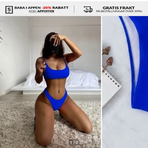 Blå bikiniunderdel  - Skit fin bikiniunder del från Shein. Settet kostade 109kr, överdelen satt super men underdelen var för stor. Är i storlek S men passar inte mig o skulle säga den är i M. Jättebra material så önskar verkligen den hade passat. SÄLJER BARA UNDERDELEN❤️❤️❤️❤️
