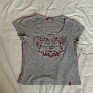 Grå T-shirt med tryck - Fin grå T-shirt med rött motiv. Några små hål men det ”ads to the aesthetic” :) Köparen står för frakt🌸