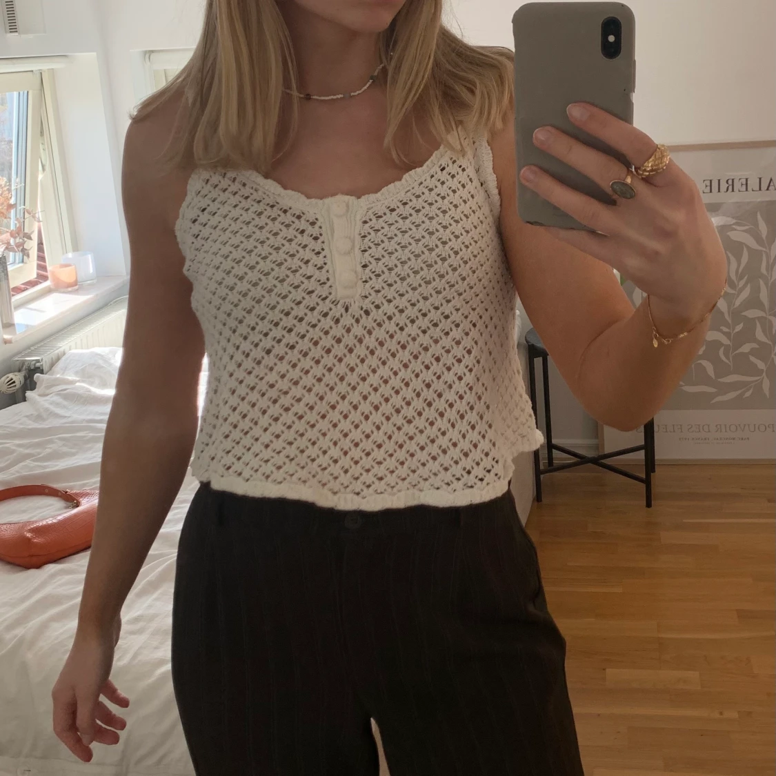 Vit stickad topp - 90