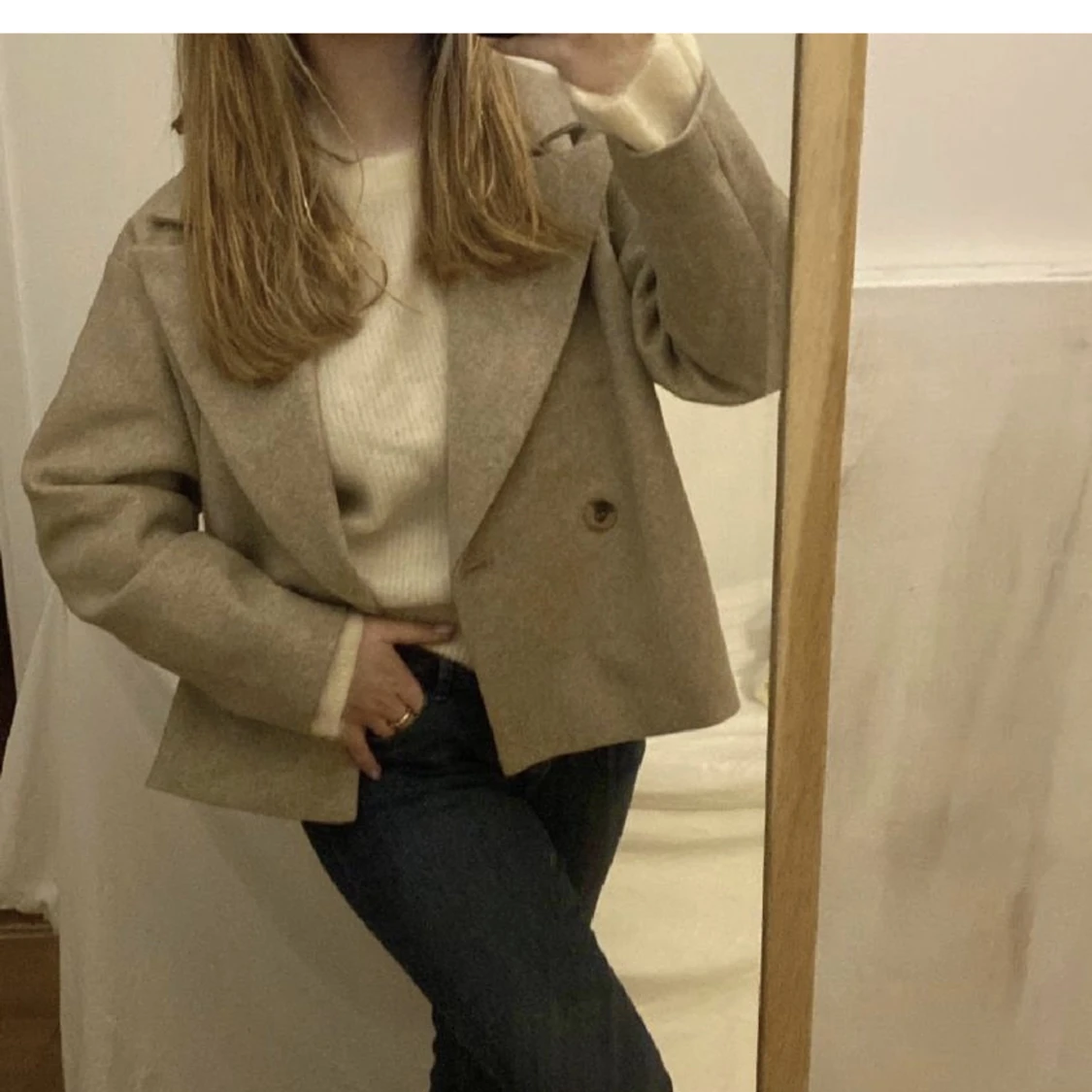 Jättefin beige vårkappa - 90