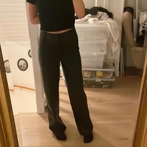 Läder byxor  - Jätte fina Zara byxor i läder väldigt bra skick jag är 168 dem sitter jätte bra på mig. Dem är varma på insidan och jätte sköna.