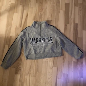 Sweatshirt  - Grå cropad sweatshirt med dragkedja i kragen 