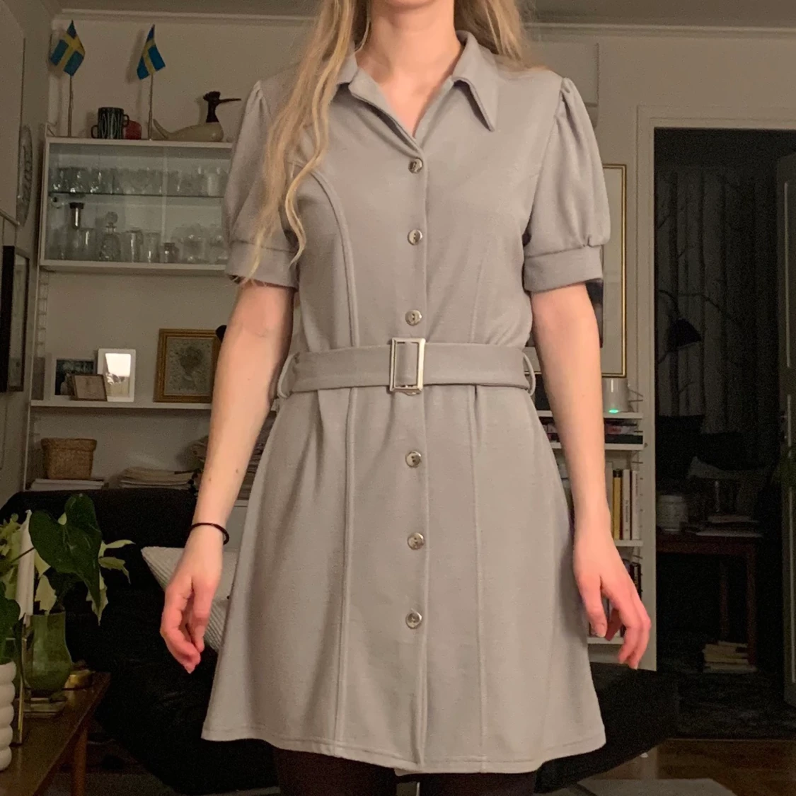 Grå trikåklänning st M  - 90