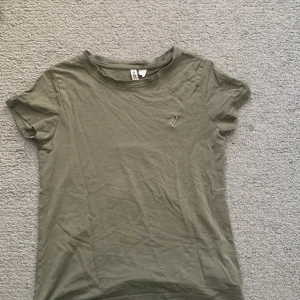 Grön t-shirt med ett hjärta - Säljer denna slutsålda gröna t-shirten med ett litet broderat hjärta. Tröjan är i storlek xs och är i nyskick. Säljer då den inte kommer till användning. Den är i rätt så tunt material vilket gör att den är rätt så luftig och perfekt till sommaren❤️❤️😇