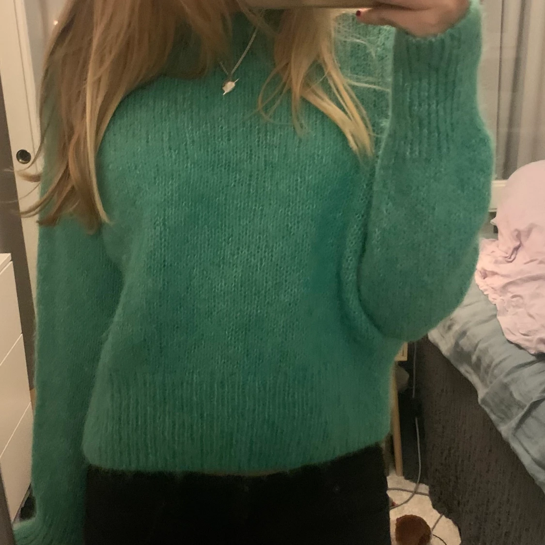 Grön stickad tröja  - 90