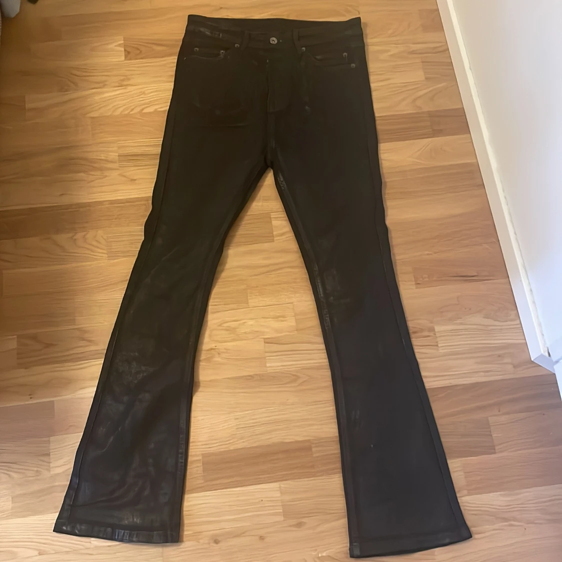 Rick owens waxed flared denim