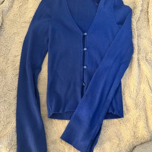 Långärmad blå topp - Superfin blå långärmad, med ribbat mönster. Den är öppen mellan varje knapp, som är en väldigt fin detalj. En lite snyggare simpel tröja🌟