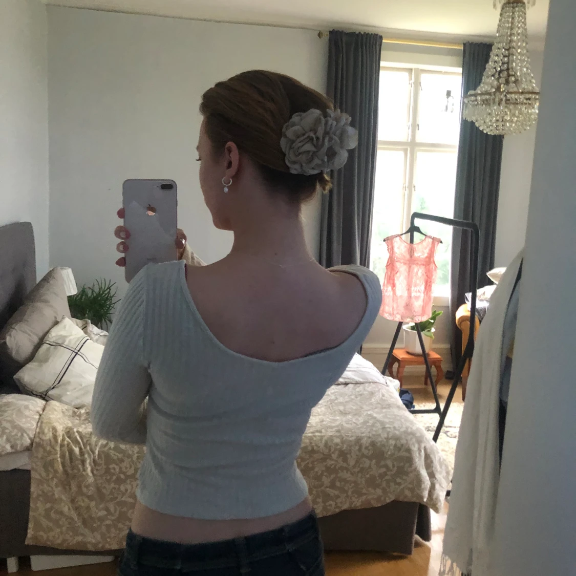 Långärmad ribbad tröja  - 90