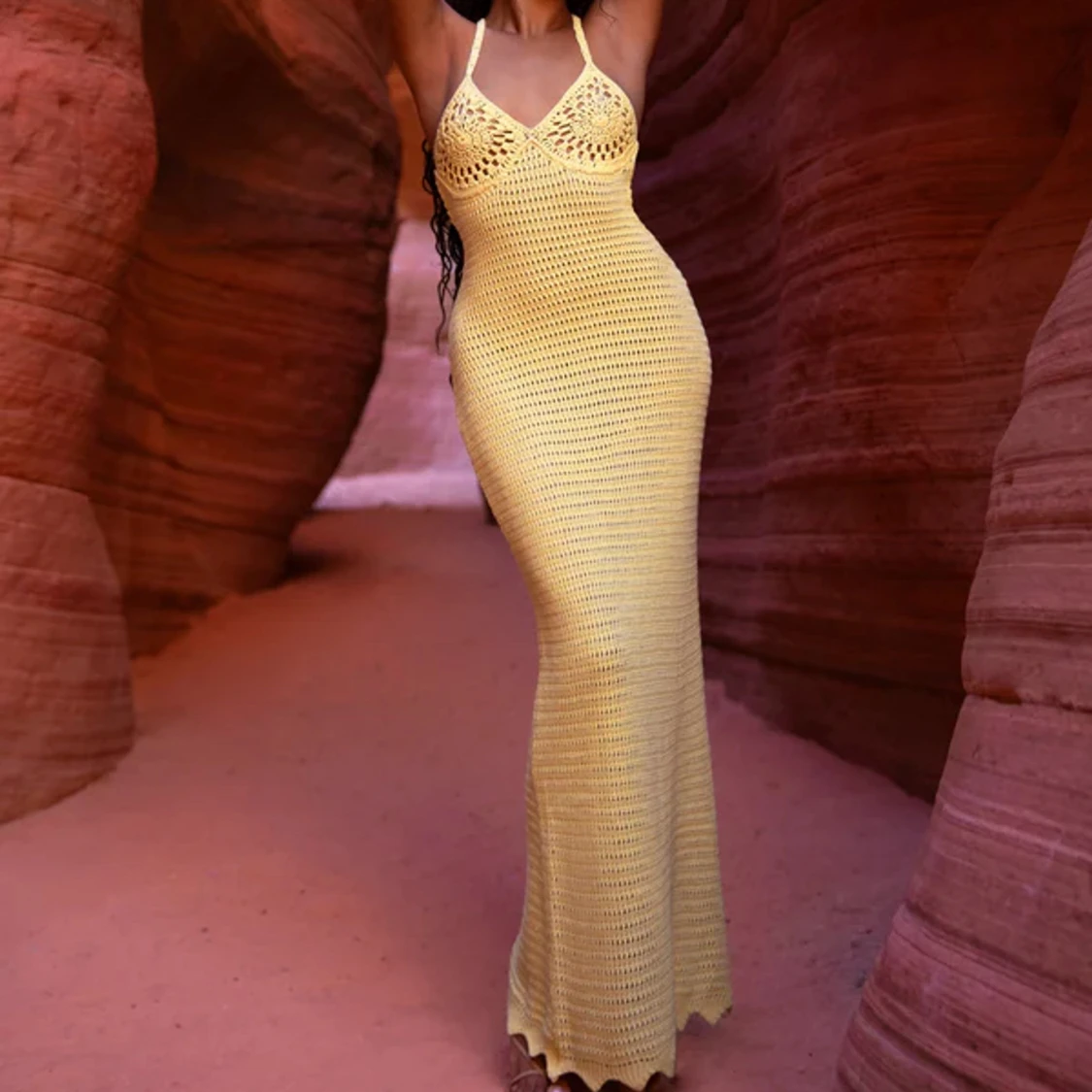 Meshki Monica Crochet virkad klänning gul   - 91