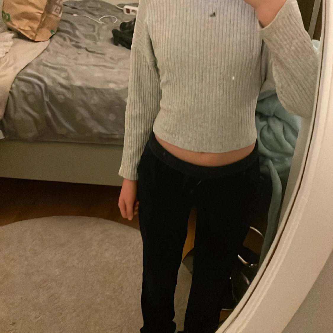 Grå ribbad basic tröja - 90