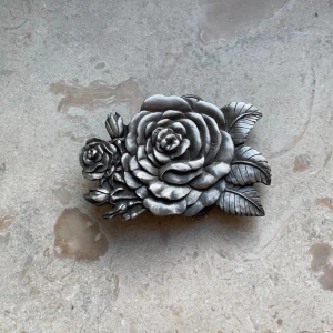 Vintage Rose Metal Belt Buckle Cover - Vintage Metal Buckle Cover in Rose Design  Made in USA  7cm Wide