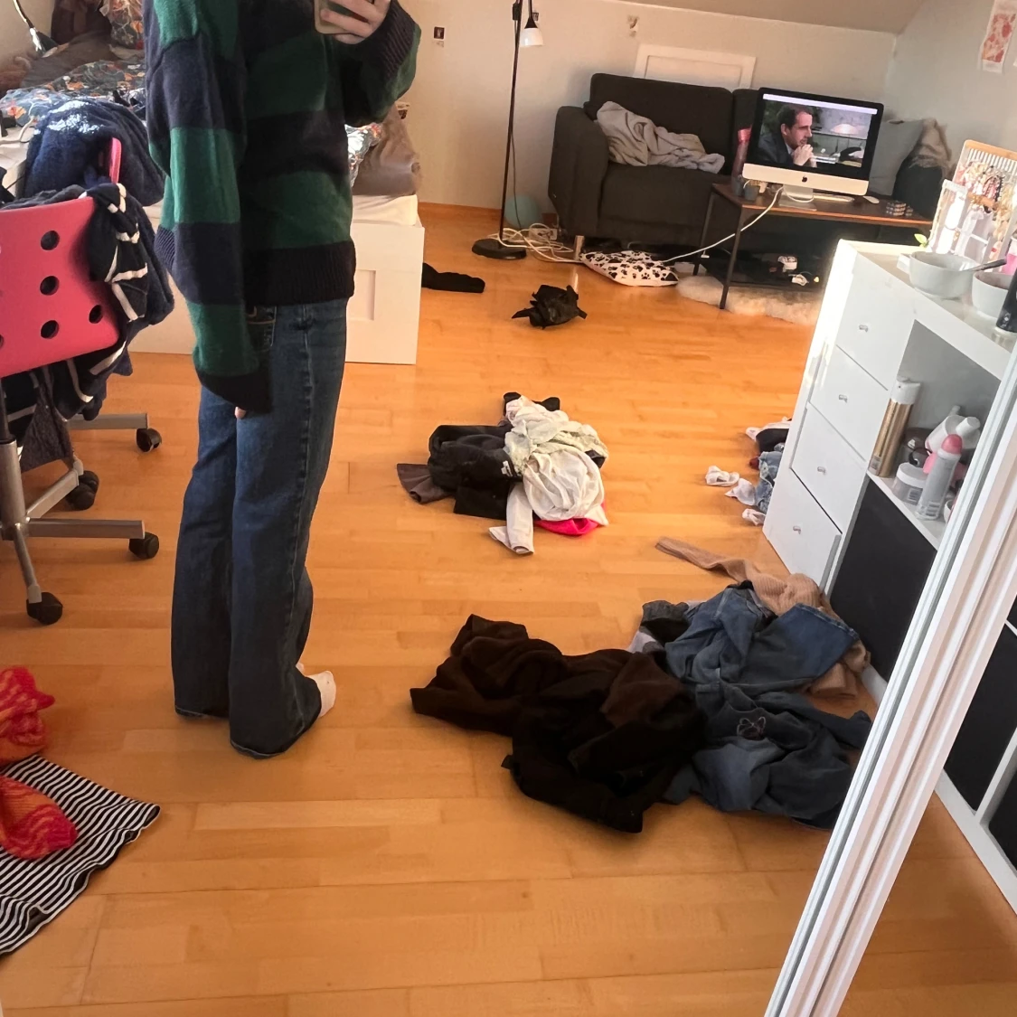 Mörkblå / lila & grön stickad tröj - 90