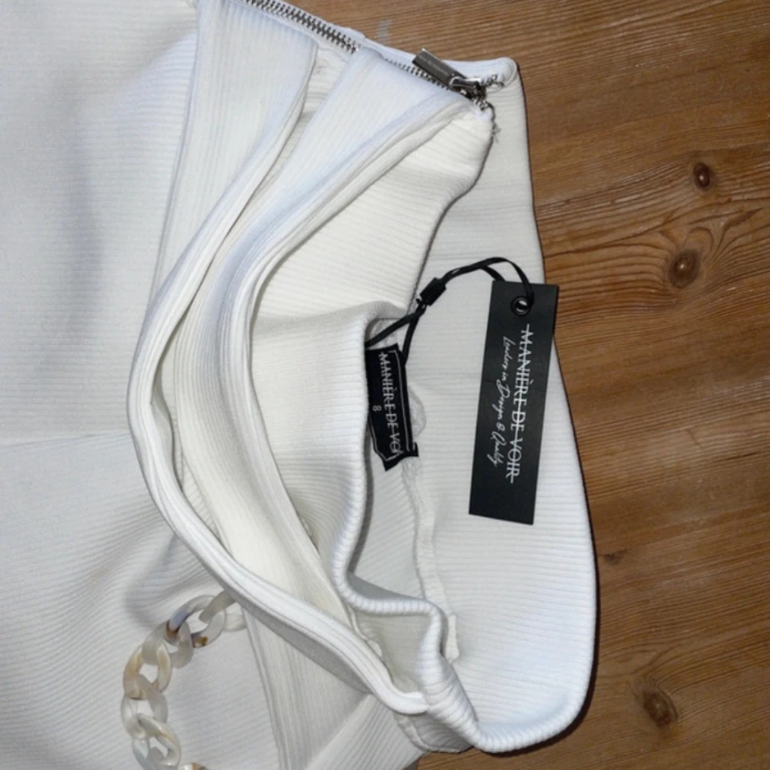 Ribbed Wide Leg Trousers With chain - Off white - 90