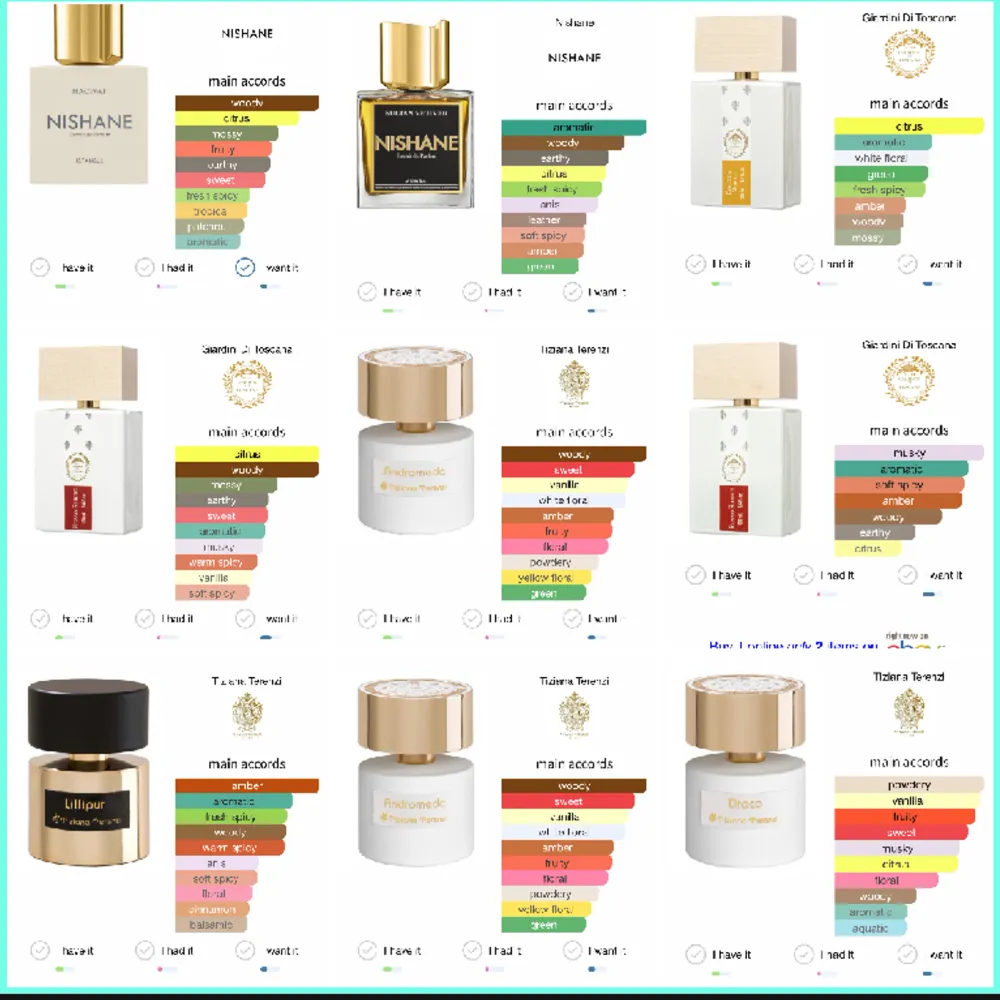 Är du osäker på en speciell parfym och inte har möjlighet att testa ? Jag har massor av sampels på de flesta populära nich parfymerna ( även fler en de som visas ) skriv gärna privat om ni vill ha en tester ! Pris mellan 50-100 beroende på flaskan ! . Accessoarer.