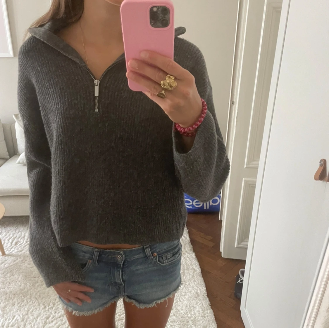 Grå half-zip tjocktröja hm - 90