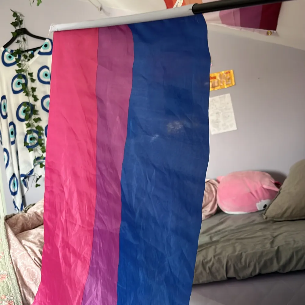 Jag säljer en bisexuel flagga då jag inte är bi längre! Den är bara andvänd på en Pride festival 2023 och har bara suttit i mitt rum sen dess, inga av mina kompisar är bi så jag säljer den!🏳️‍🌈❤️🔥. Övrigt.