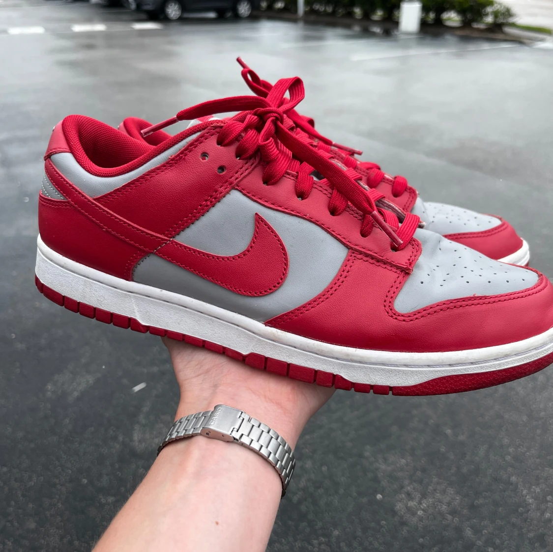 Red and grey Dunks
