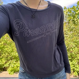 Pineapple långärmad tröja - Långärmad, tung, mörkgrå tröja med rosa tryck från dansskolan ”Pineapple” i London. Storlek: M. Material: 95% viskos + 5% elastan. :)