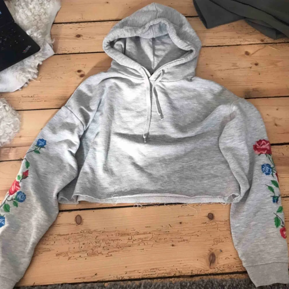 Croppad hoodie från H&M. Jättefint skick och mysigt material inuti! Storlek xs  Säljer för 220 inkl frakten😊. Hoodies.