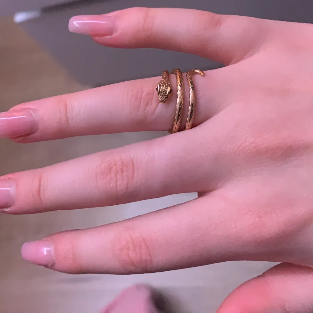 Silvrig ormring ifrån Bianca ingrossos collektion med guldfynd! nypris 599 därav priset. Passar mig på rung och långfinger. . Accessoarer.