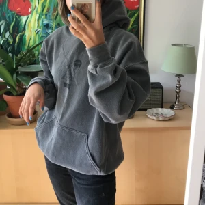 Hoodie från UO💕 - Mörkgrå hoddie från Urban outfitters med jätte coolt tryck på ryggen💜 använd men i bra skick, storlek xs/s, 200+frakt priset kan diskuteras